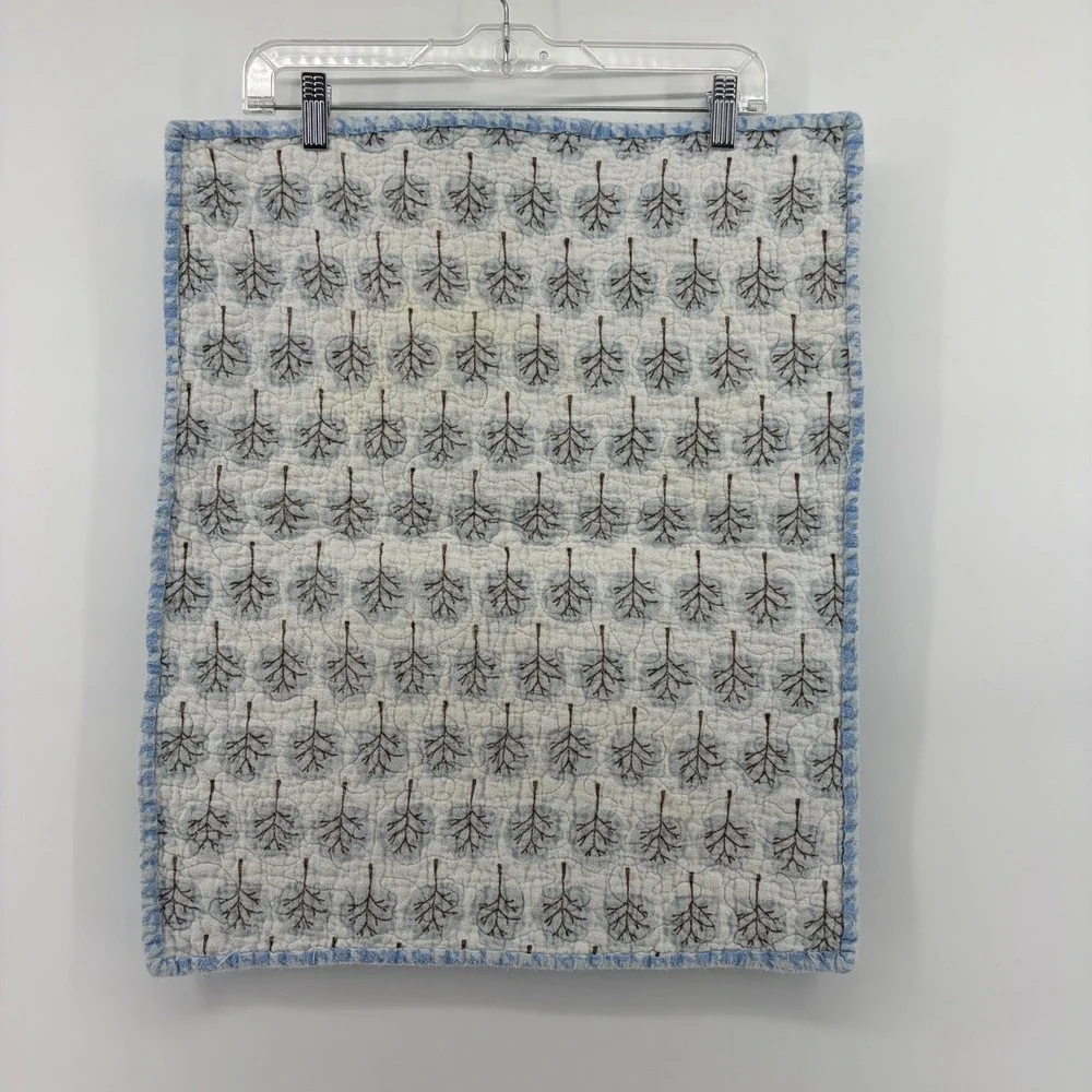 Handmade Monkey Pixel Block Quilt Small Baby Blanket Wall Hanging Blue Brown 21